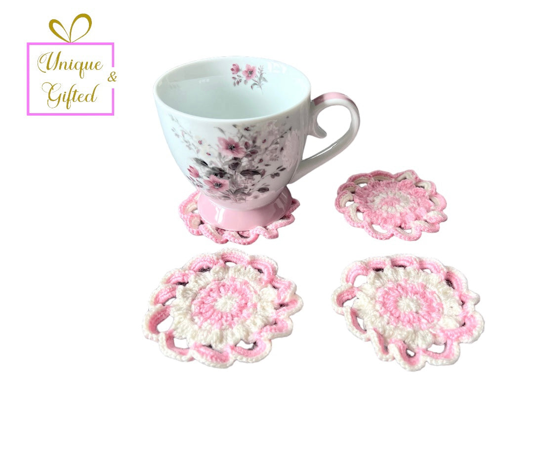 Pink and White floral tea cup and coaster set
