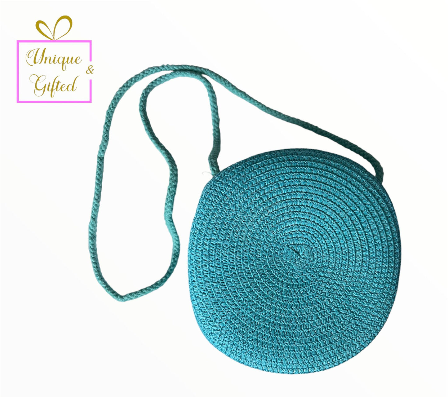 Round Straw Cross Body Bag With Hand Embroidered Initials