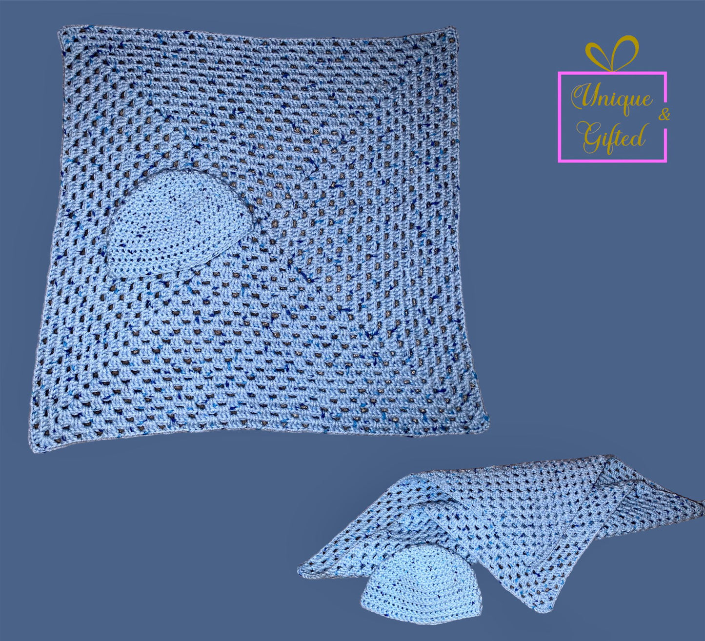 New Born Baby Blue Blanket & Hat Set