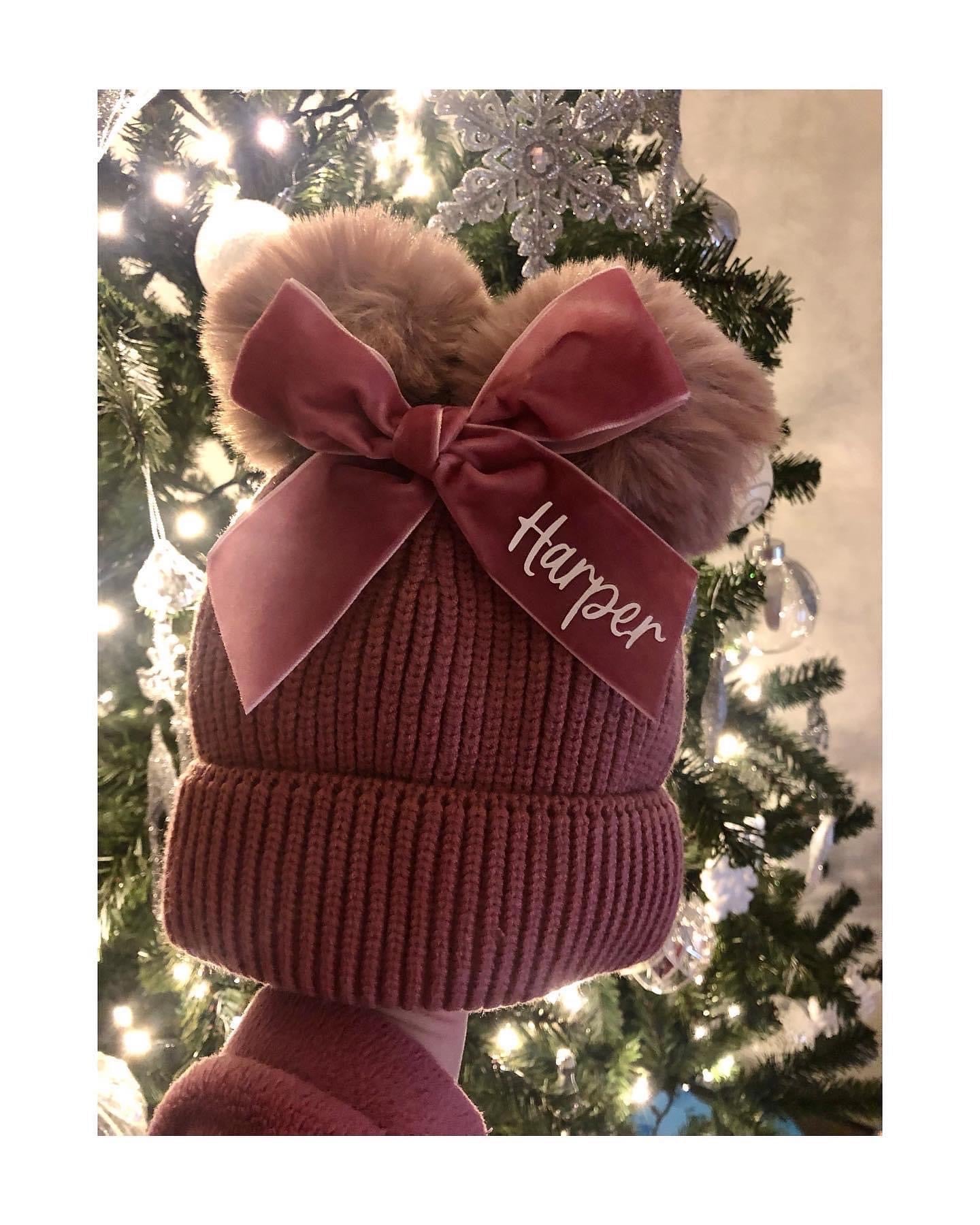 Double Pom Pom Bow Hats Personalised