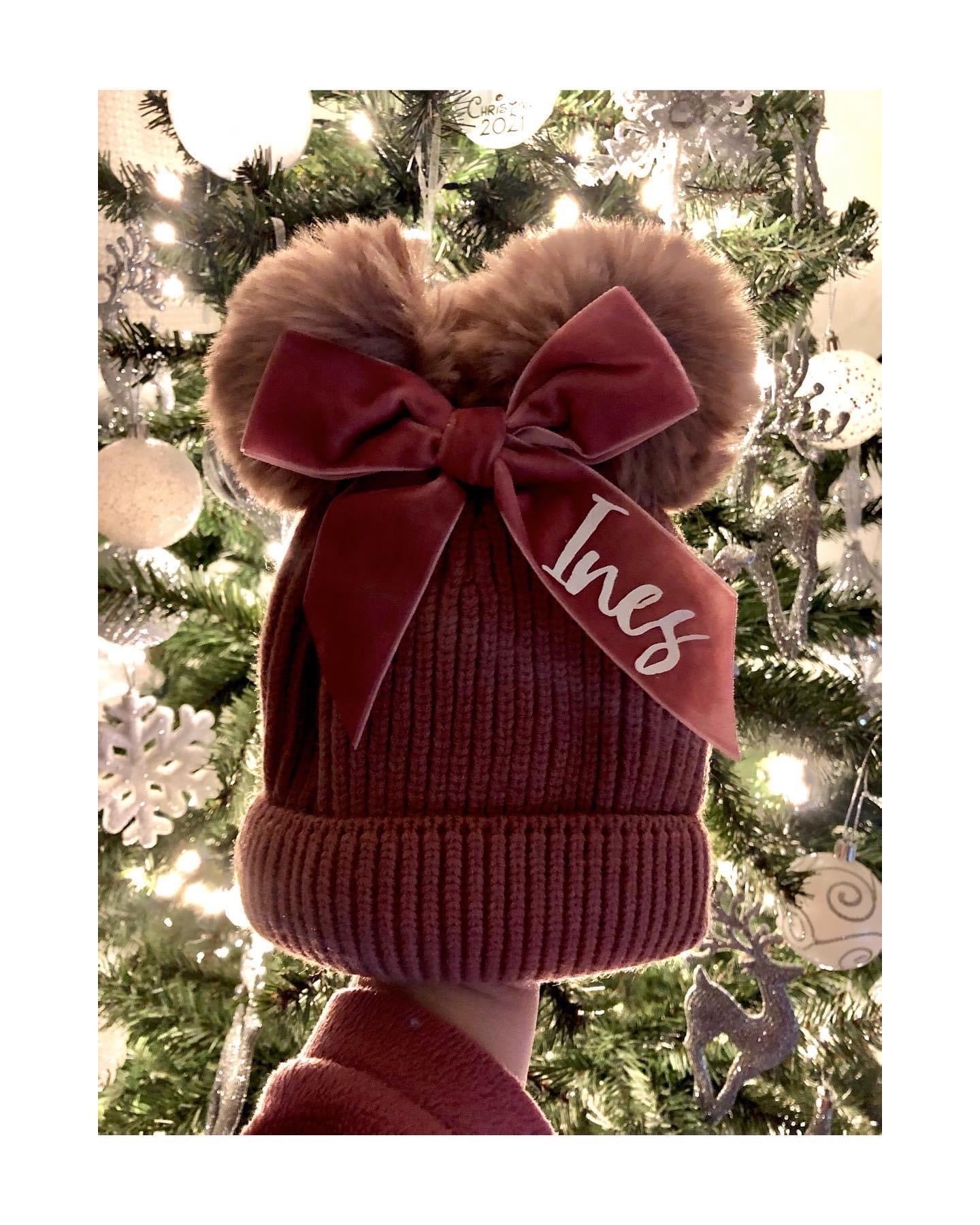 Double Pom Pom Bow Hats Personalised