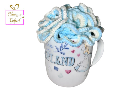 Alice in wonderland Cup and Crocheted Coaster set