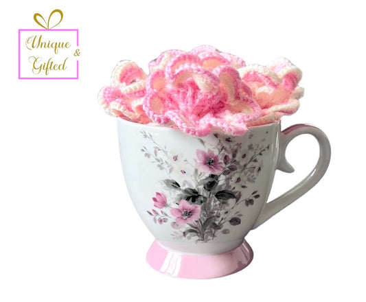 Pink and White floral tea cup and coaster set