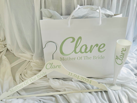 Bride & Bridal Party Bundle Set - Bag, Hanger and Flute.