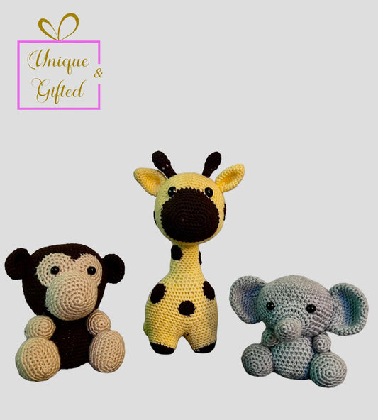 Crochet Giraffe, Elephant and Monkeys
