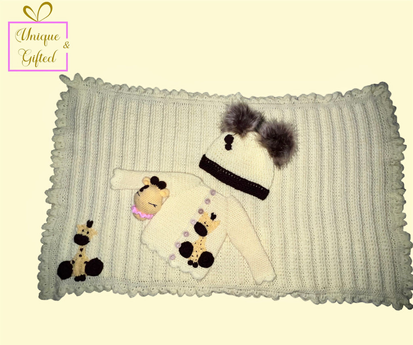 Hand Crocheted Giraffe Themed Baby Set Bundle
