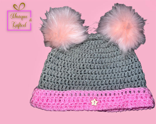 Double Pom Pom Hand Crochet Children’s Hat