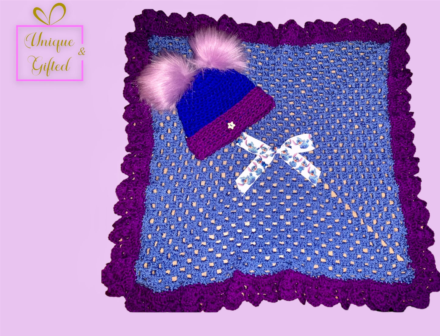 Hand Crocheted Baby Blanket and Hat set