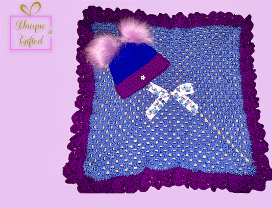 Hand Crocheted Baby Blanket and Hat set