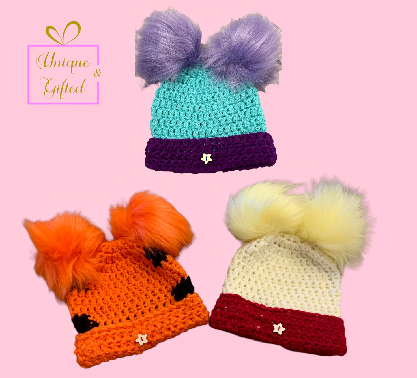 Double Pom Pom Hand Crochet Children’s Hat
