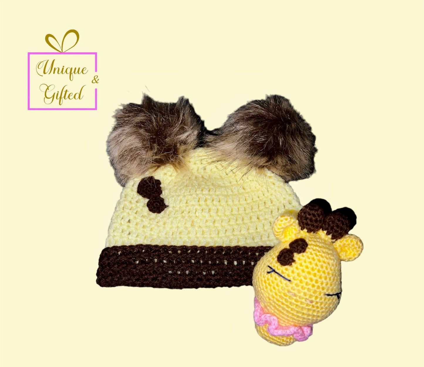 Hand Crocheted Giraffe Themed Baby Set Bundle