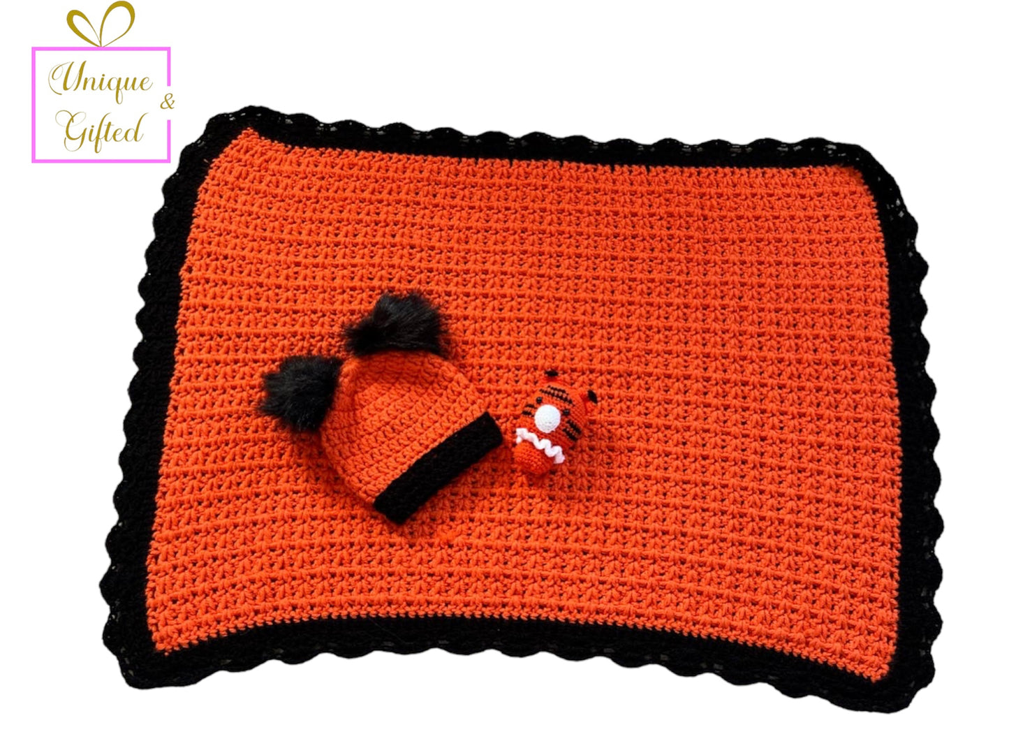 Bespoke Hand Crocheted Tiger Baby Themed Gift Set