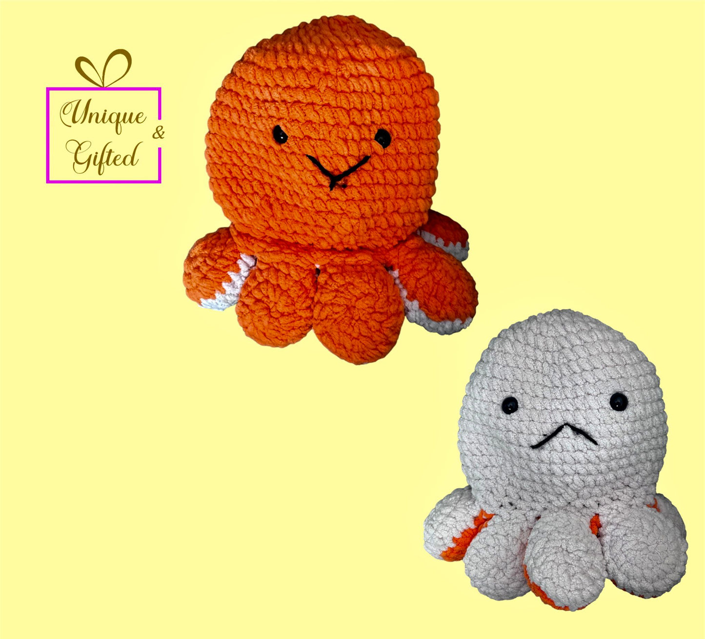 Super Soft Hand Crocheted  Happy/sad Reversible Octopus