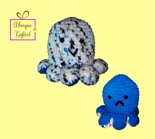 Super Soft Hand Crocheted  Happy/sad Reversible Octopus